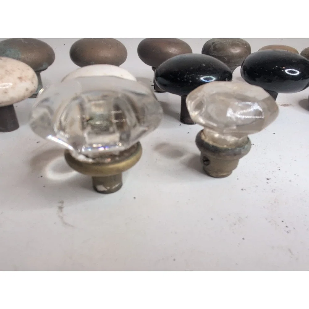 Mixed Lot of 15 Antique Door Knobs Brass Ceramic Black White Clear Acrylic